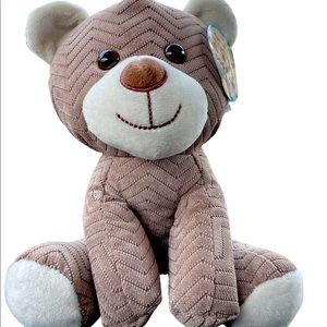 Hugfun Stuffed Soft Plush Teddy Bear 9” Tan Brown Zig Zag Faux Suede Pattern NWT